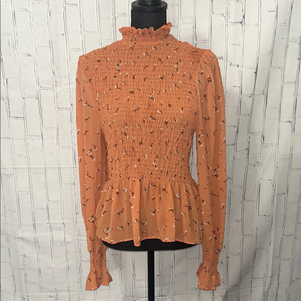 Sweet Rain Orange Floral Smocked Blouse